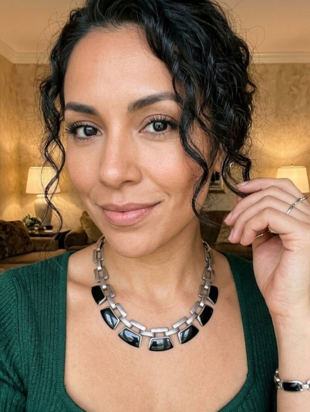 Sterling Silver Stamped 925 Choker Necklace W/ Black Onyx Inlay, Box